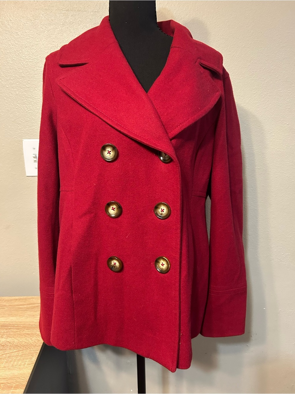 MICHAEL Michael Kors Red Wool Blend Peacoat Women Large Double Breasted Jacket